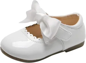 Baby Girls Mary Jane Flat Shoes Anti-Slip Rubber Sole Infant Toddler Lightweight Princess Wedding Dress Shoes (White, 3-3.5 Years)