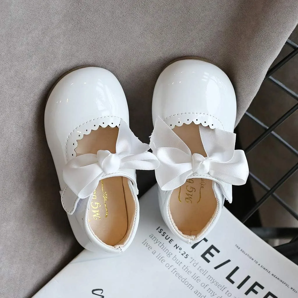 Baby Girls Mary Jane Flat Shoes Anti-Slip Rubber Sole Infant Toddler Lightweight Princess Wedding Dress Shoes (White, 3-3.5 Years)