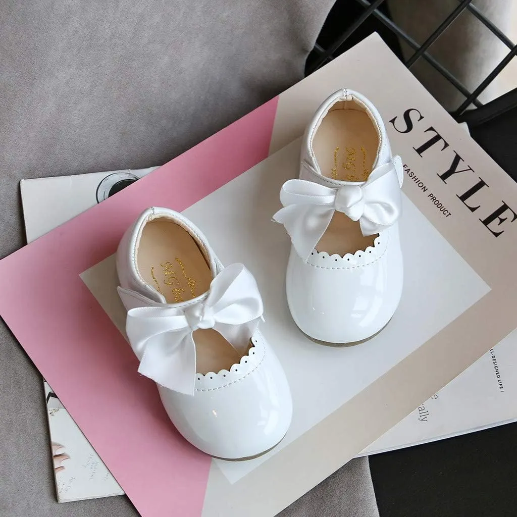 Baby Girls Mary Jane Flat Shoes Anti-Slip Rubber Sole Infant Toddler Lightweight Princess Wedding Dress Shoes (White, 3-3.5 Years)
