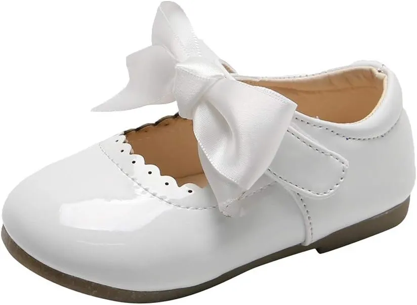 Baby Girls Mary Jane Flat Shoes Anti-Slip Rubber Sole Infant Toddler Lightweight Princess Wedding Dress Shoes (White, 3-3.5 Years)