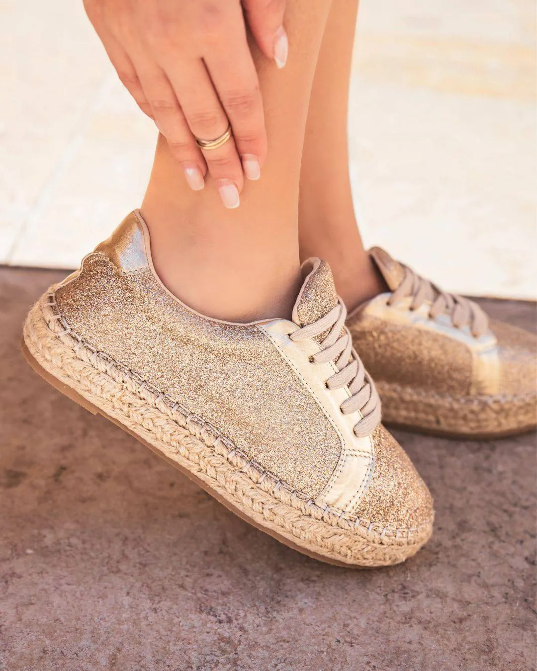 Basket espadrille femme dorée à lacets - Mélodie