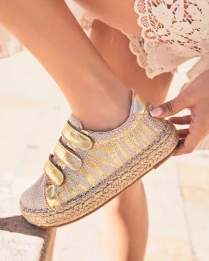 Basket espadrille femme dorée à scratch - Carine