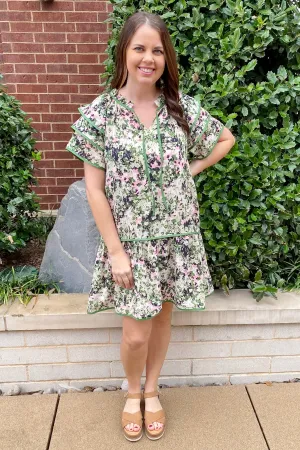 Binded To You Contrast Olive Print Dress