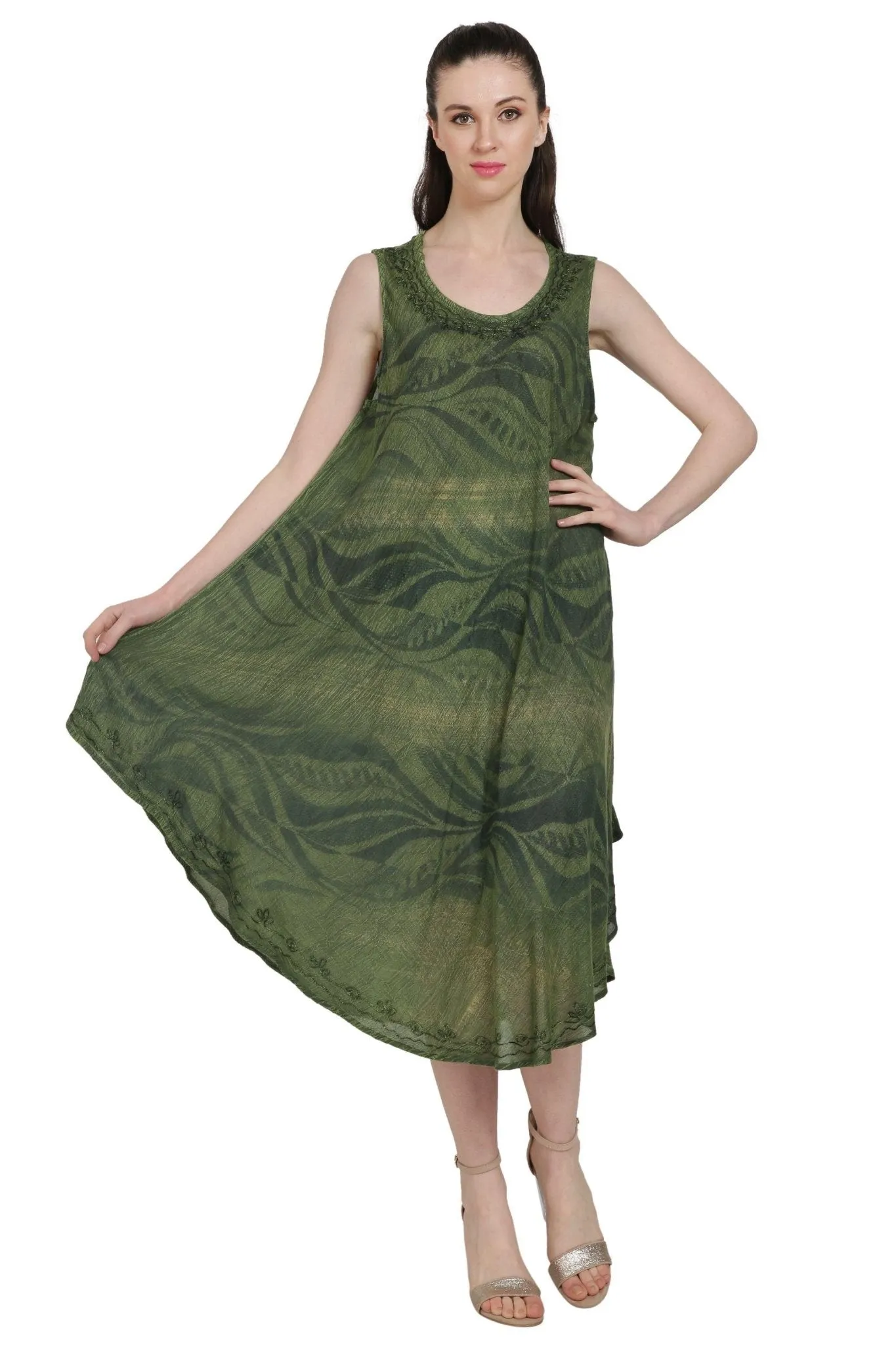 Block Print Tie Dye Umbrella Beach Dress UD48-2301