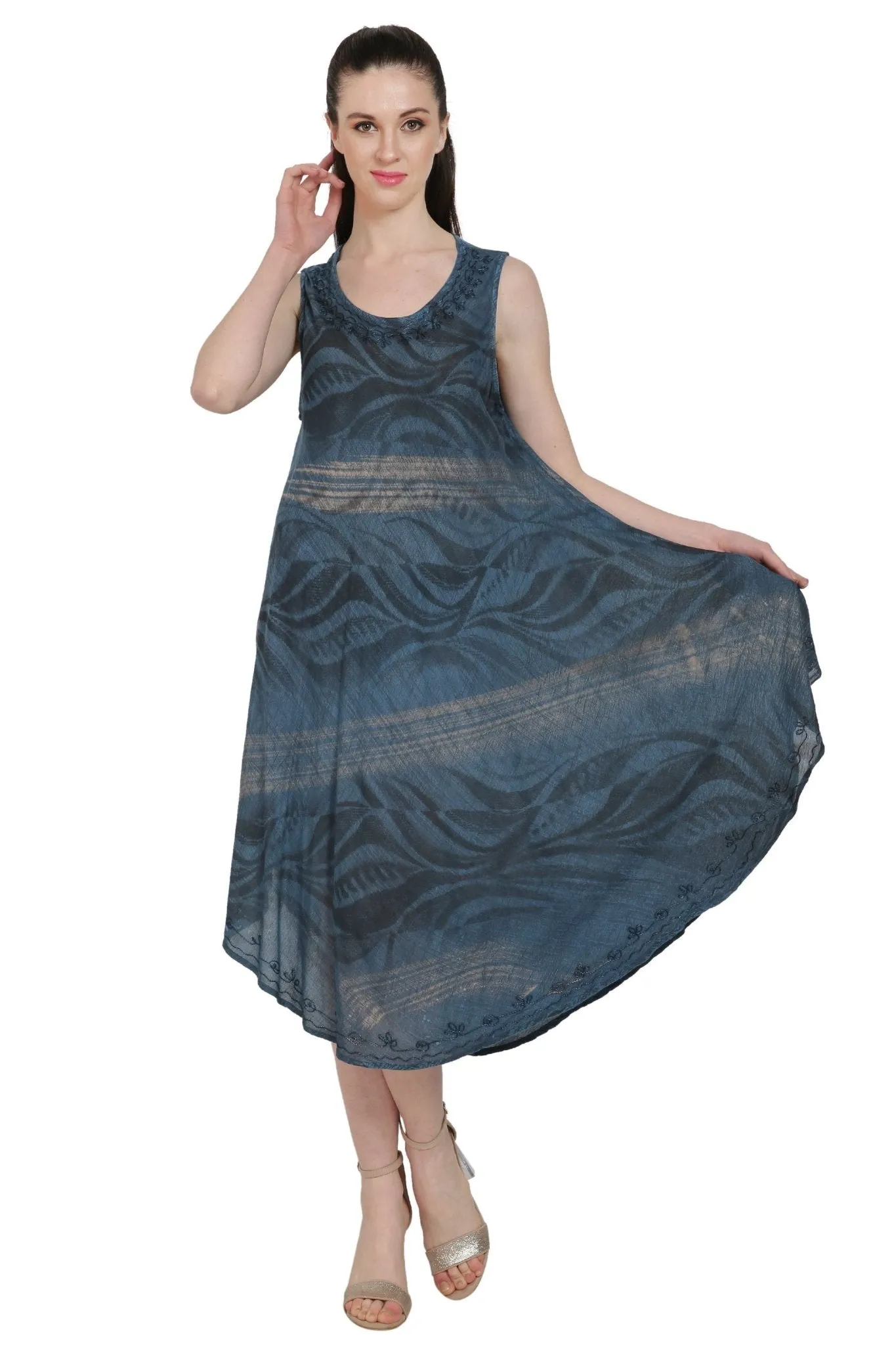 Block Print Tie Dye Umbrella Beach Dress UD48-2301