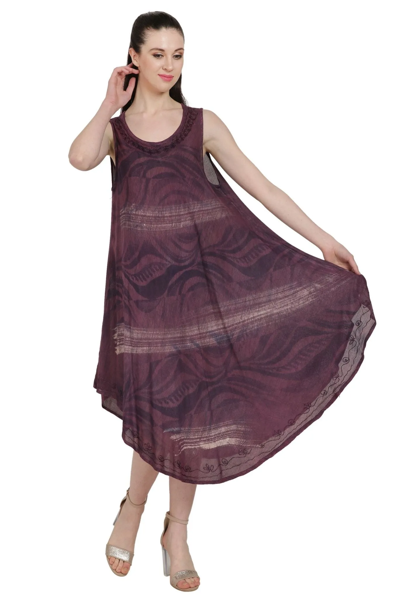 Block Print Tie Dye Umbrella Beach Dress UD48-2301