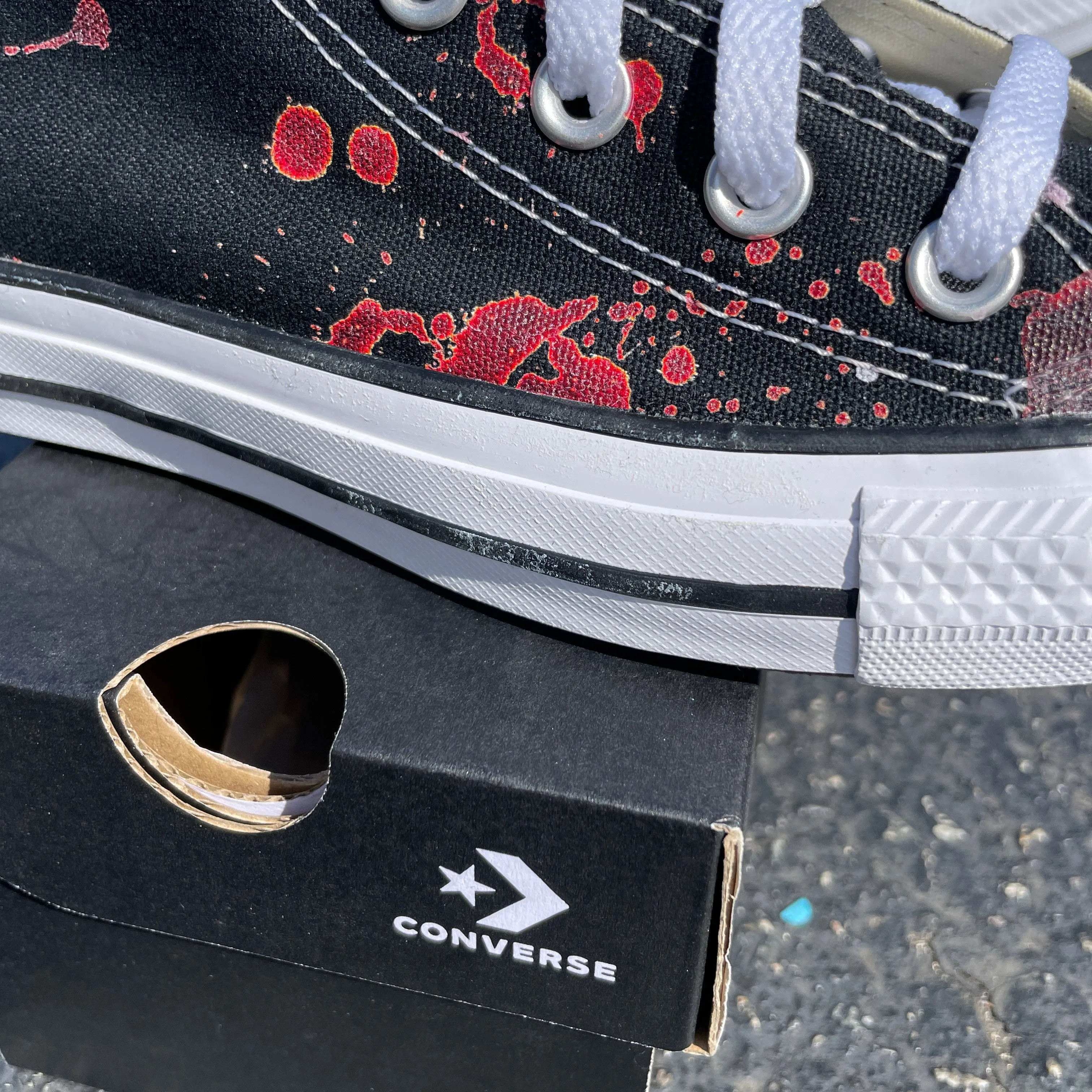 Blood Splatter Black High Tops - Custom Black High Top Sneakers - Custom Converse Shoes