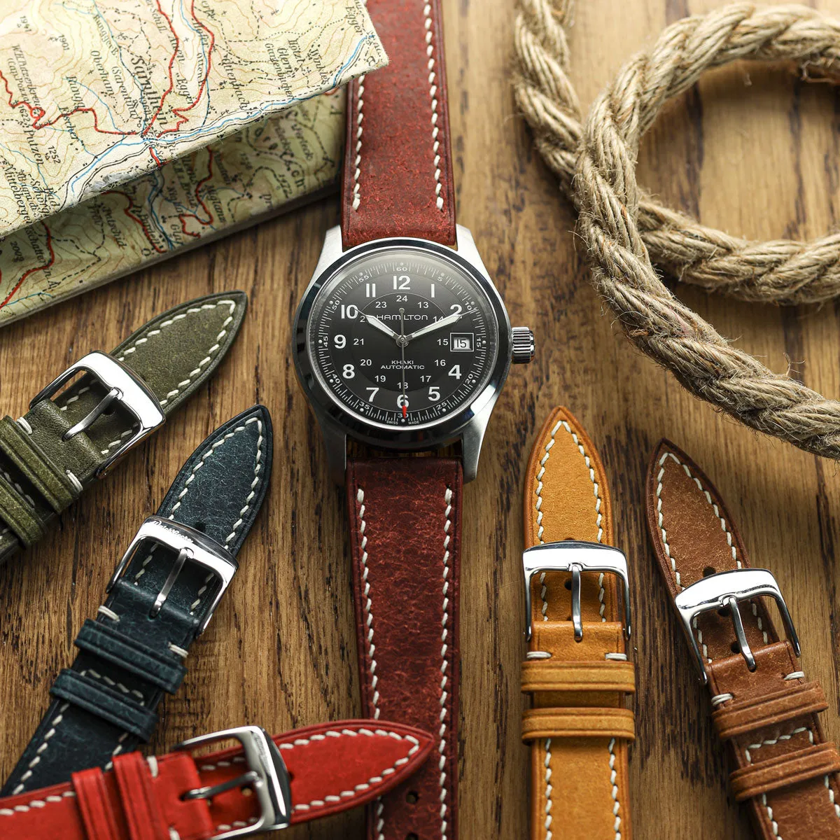 Bourton Hand-Stitched Genuine Italian Leather Watch Strap - Ocean Blue