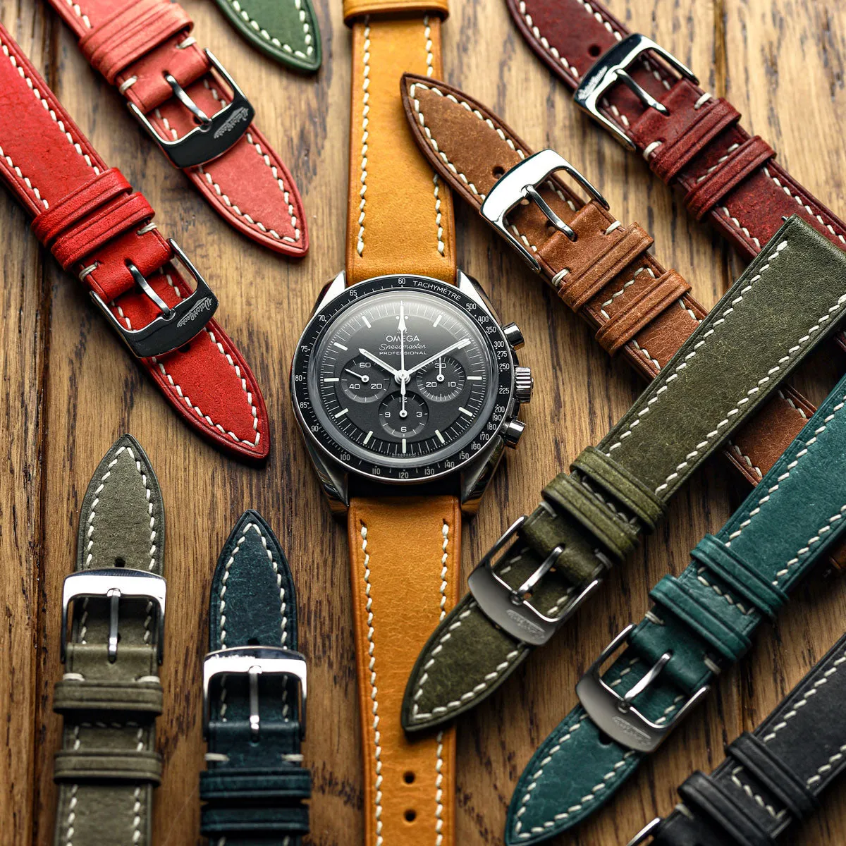 Bourton Hand-Stitched Genuine Italian Leather Watch Strap - Ocean Blue