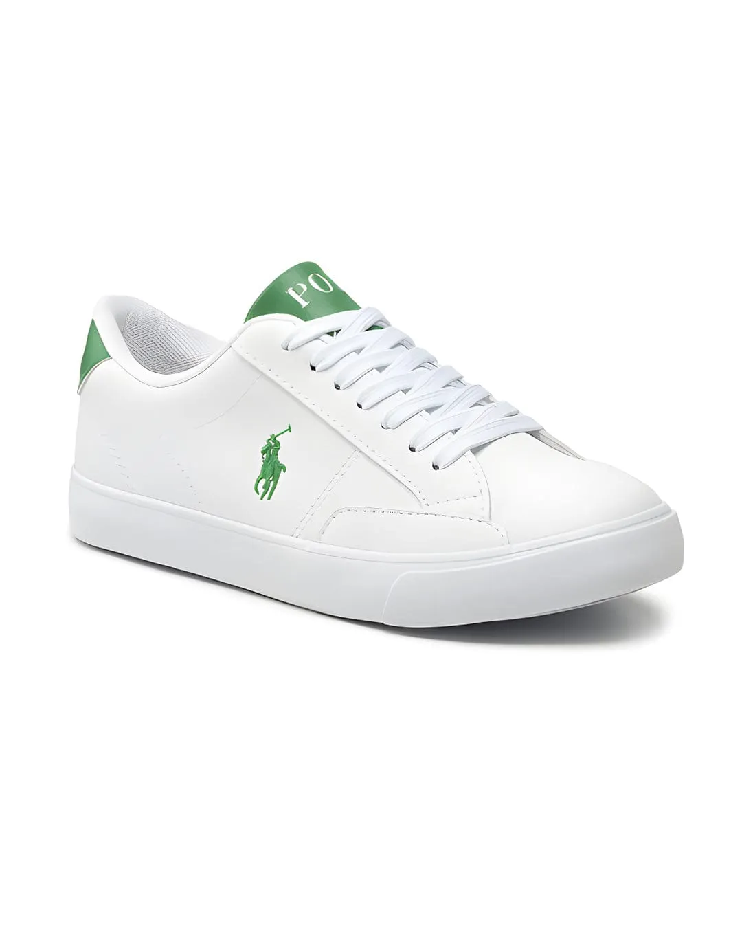 Boys Polo Ralph Lauren White And Green Sneakers