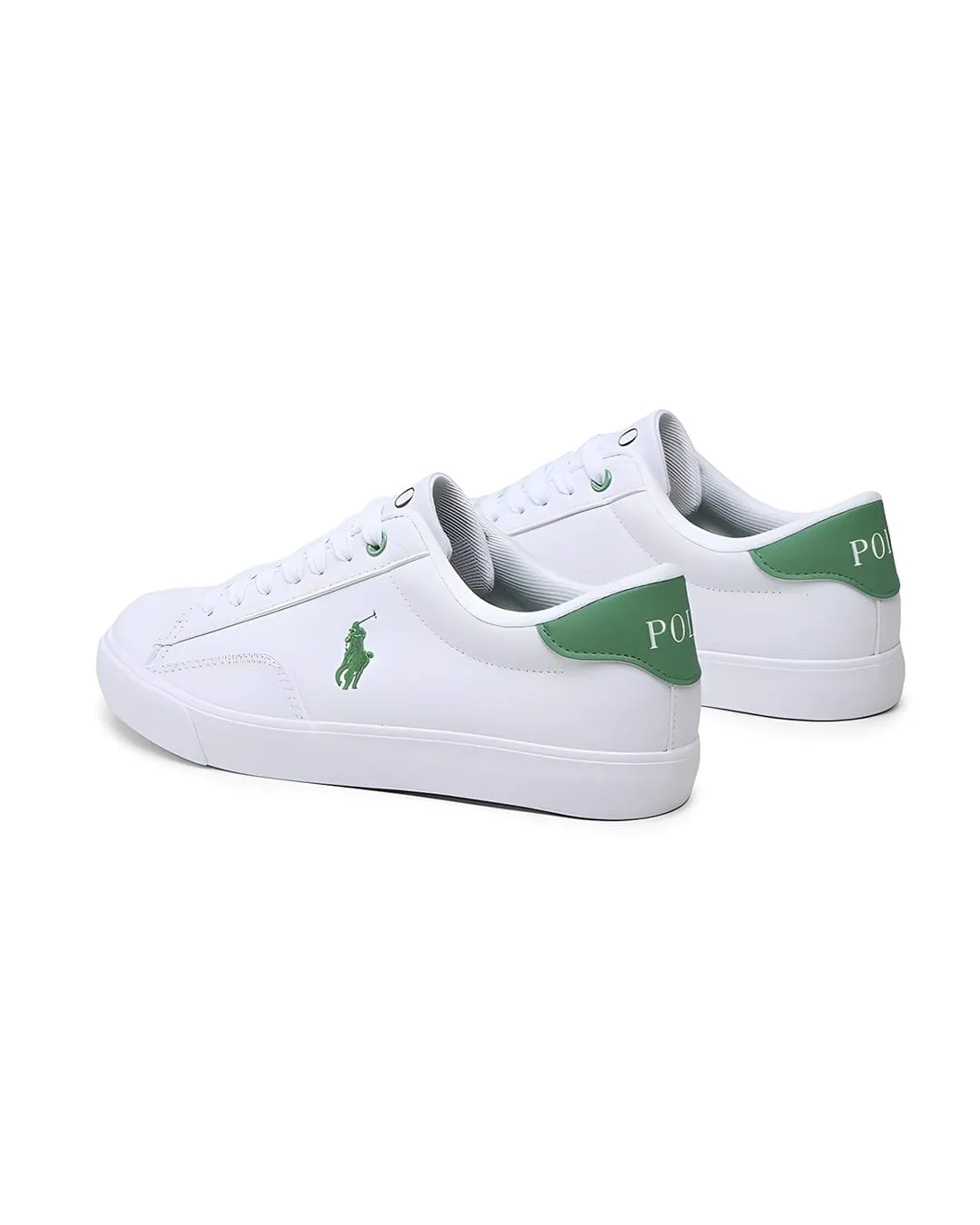 Boys Polo Ralph Lauren White And Green Sneakers