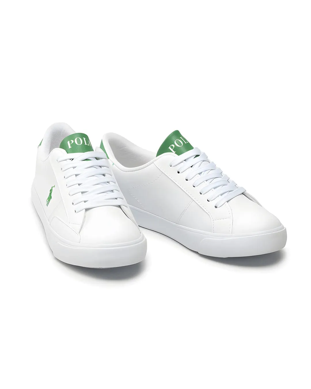 Boys Polo Ralph Lauren White And Green Sneakers