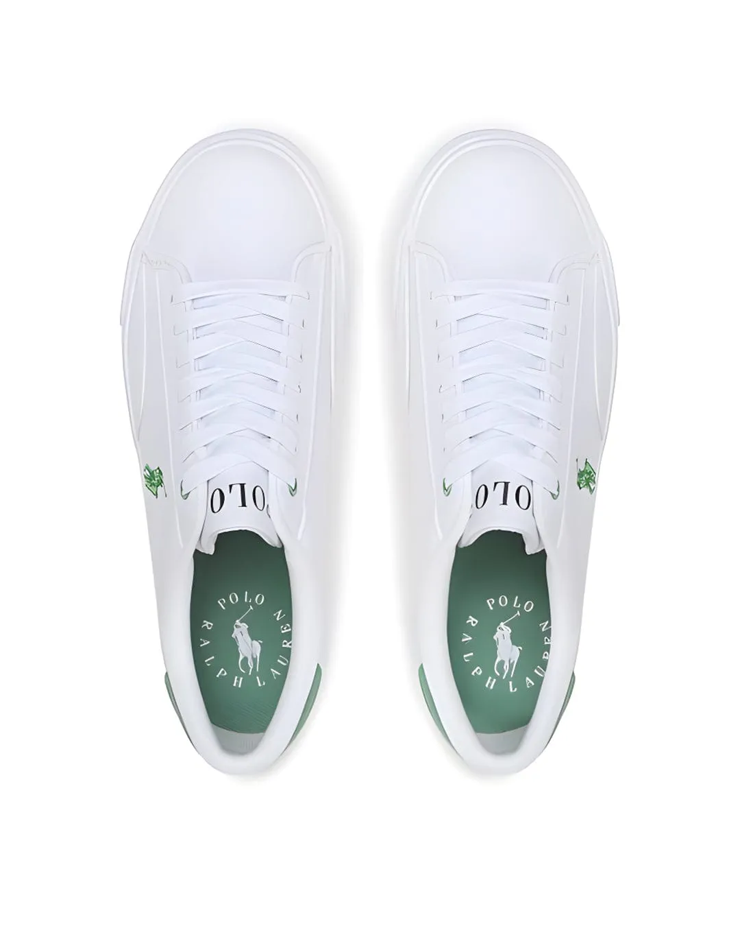 Boys Polo Ralph Lauren White And Green Sneakers