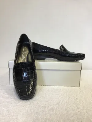 BRAND NEW JANE SHILTON BLACK PATENT LEATHER CROC PRINT LOAFERS SIZE 4/37