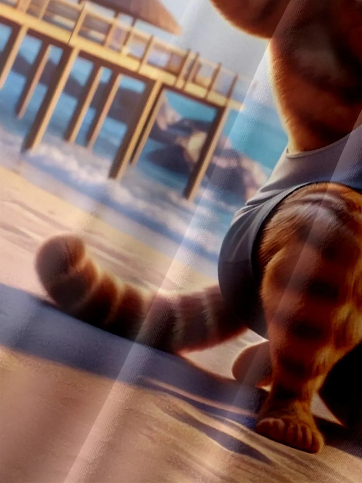 Buff Chad Ginger Cat Showing Off on the Beach Short Sleeve Shirt