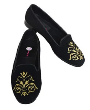 By Paige Hand stitched Metallic Golden Scroll Needlepoint Loafer