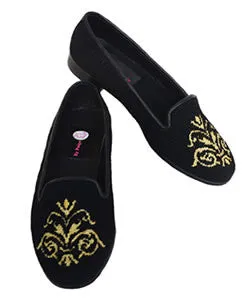 By Paige Hand stitched Metallic Golden Scroll Needlepoint Loafer