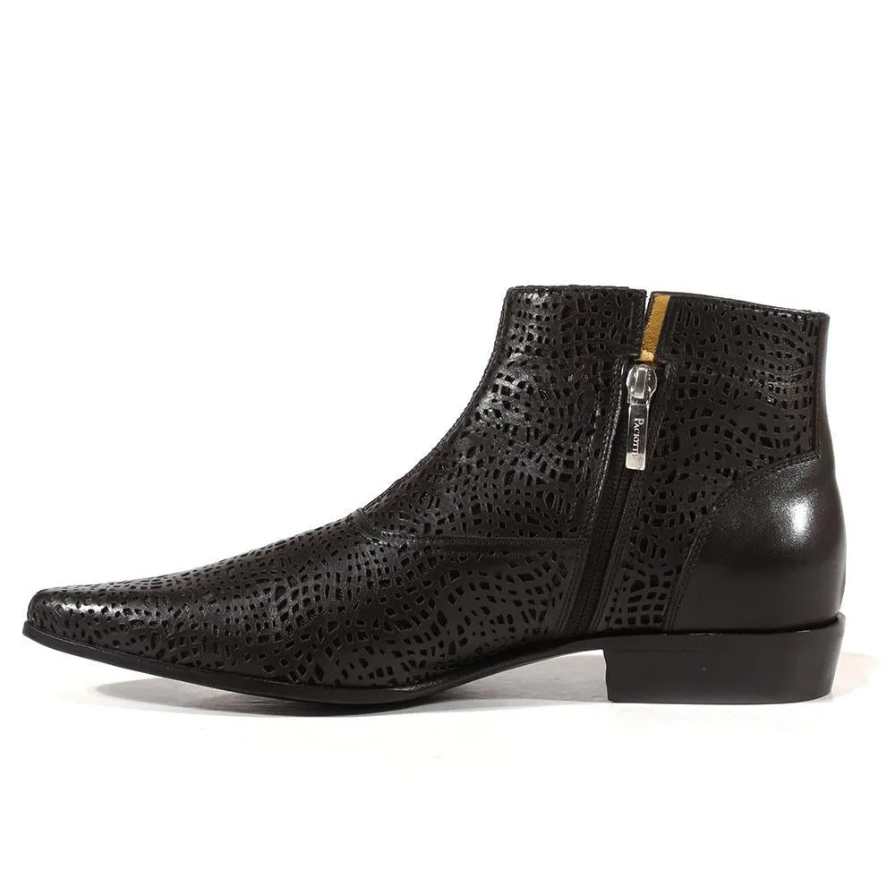 Cesare Paciotti Luxury Italian Men's Designer Shoes Dan Calf Soft Black Cut-out Leather Boots (CPM3142)
