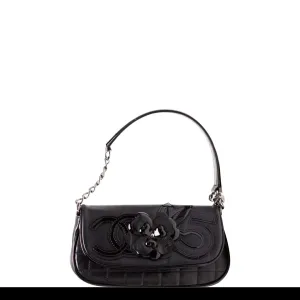 Chanel Cambon Quilted Lambskin Camellia No. 5 Flap Black Patent Leather Shoulder Bag