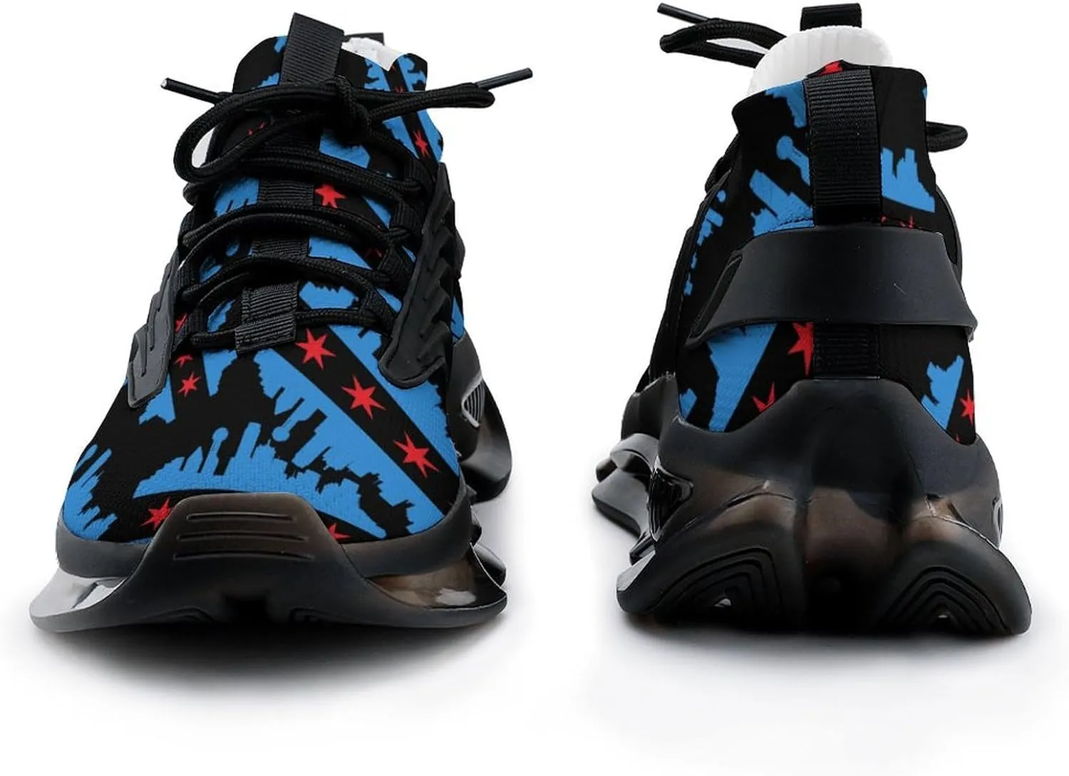 Chicago Flag with Buildings Skyline Running Shoes for Men Low Top Athletic Training Shoe Sports Walking Shoes Non-Slip Gym Sneakers