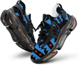 Chicago Flag with Buildings Skyline Running Shoes for Men Low Top Athletic Training Shoe Sports Walking Shoes Non-Slip Gym Sneakers