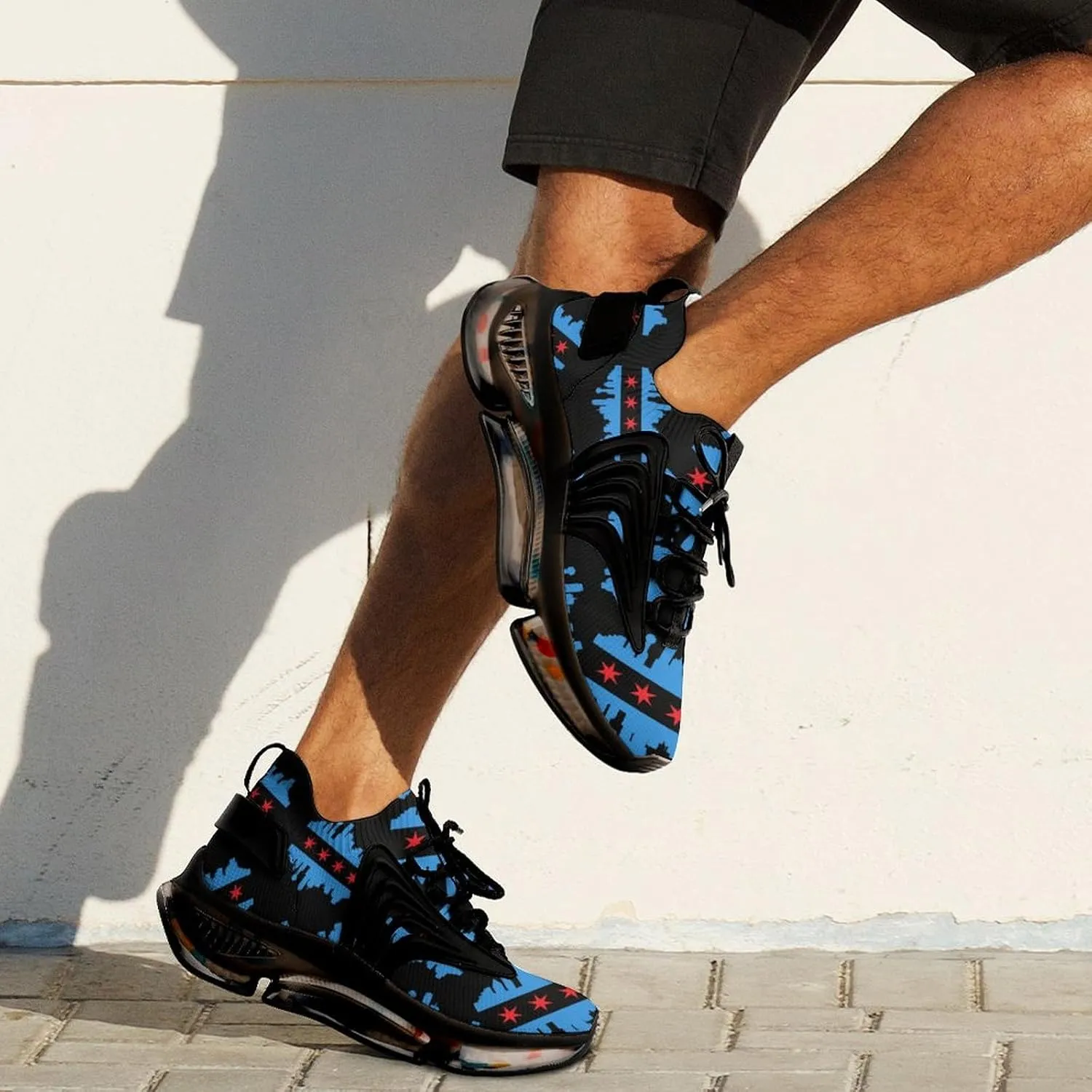 Chicago Flag with Buildings Skyline Running Shoes for Men Low Top Athletic Training Shoe Sports Walking Shoes Non-Slip Gym Sneakers