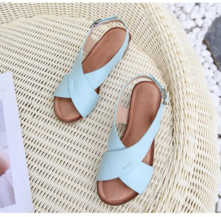 Chicvane Criss Cross Straps Womens Wedge Sandals with Buckle