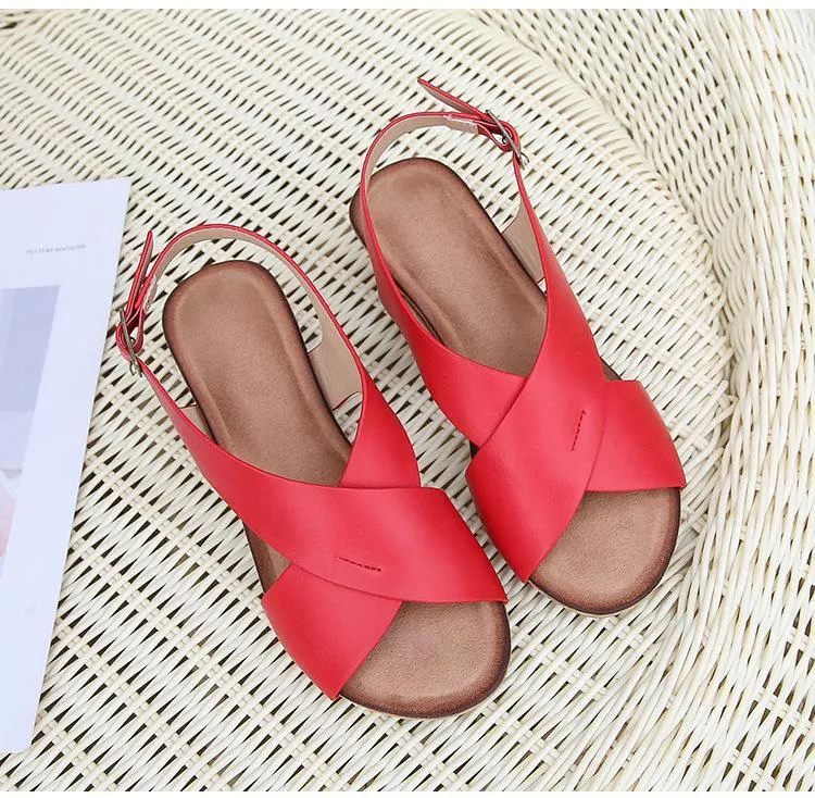 Chicvane Criss Cross Straps Womens Wedge Sandals with Buckle