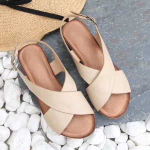 Chicvane Criss Cross Straps Womens Wedge Sandals with Buckle