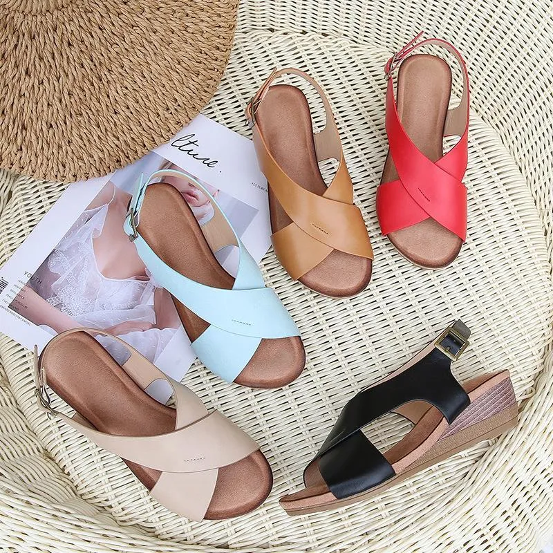 Chicvane Criss Cross Straps Womens Wedge Sandals with Buckle