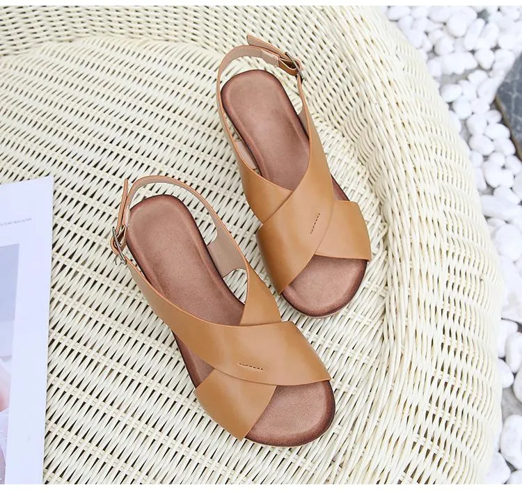 Chicvane Criss Cross Straps Womens Wedge Sandals with Buckle