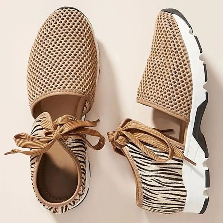 Chicvane Leopard Print Hollow Casual Lace-up Breathable Sneakers