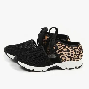 Chicvane Leopard Print Hollow Casual Lace-up Breathable Sneakers