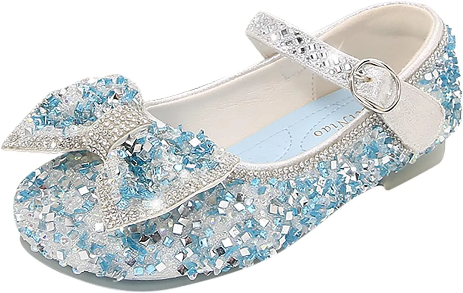 Children Bow Knit Princess Cute Shoes Pearl Sandals for Party Toddler Butterfly Rhinestone Shinny Little Girls Booties (Blue, 3.5-4 Years)