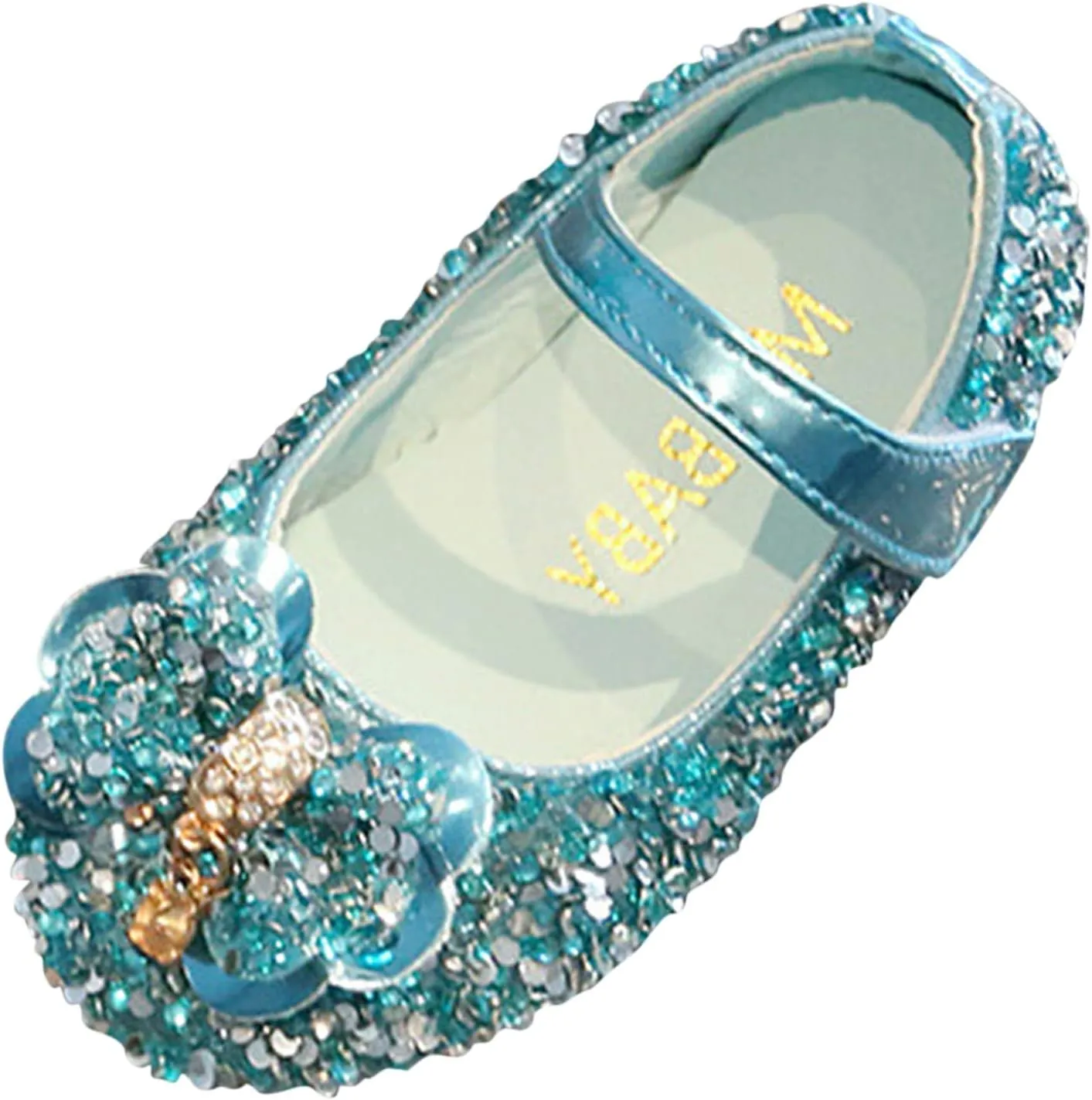 Children Shoes Fashion Band Diamond Flat Bottom Princess Shoes Fashion Bow Princess Shoes Soft Girls Toddlers Shoes (Blue, 2.5-3 Years Toddler)