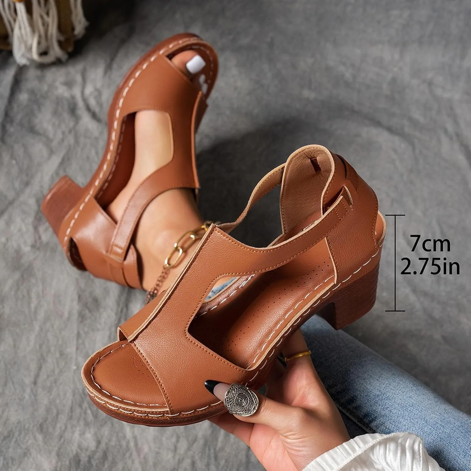 Chunky Heel Sandals for Women Platform Wedges Open Toe Wedges Heels Dressy Summer Comfortable Platform Sandals Ankle Strap Low Heels Casual Hollow Out Shoes Work Sandal for Women Office
