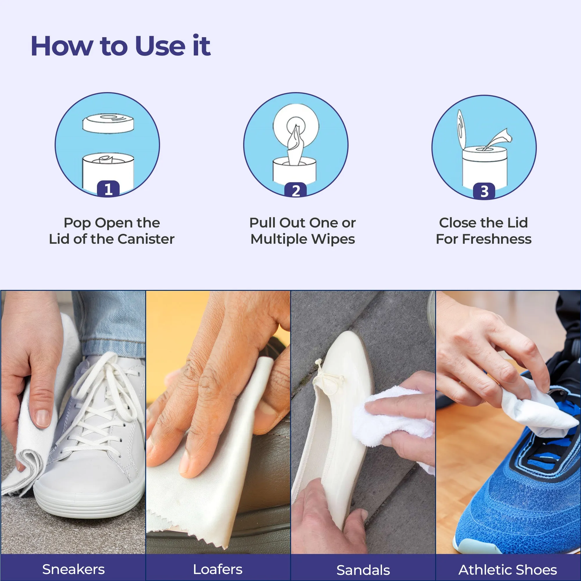 Cleno Shoe Cleaner Wet Wipes for Loafers, Sandals, Slippers, Traditional Footwear, Athletic, Sneakers, White & Golf-Tennis Shoes, Scrub Off Dirt, Mud, Grass Stains - 50 Wipes (Pack of 2,Ready to Use)