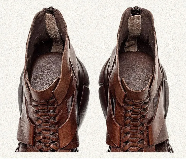 Comfortable Leather Retro Chunky Rocking Sandals