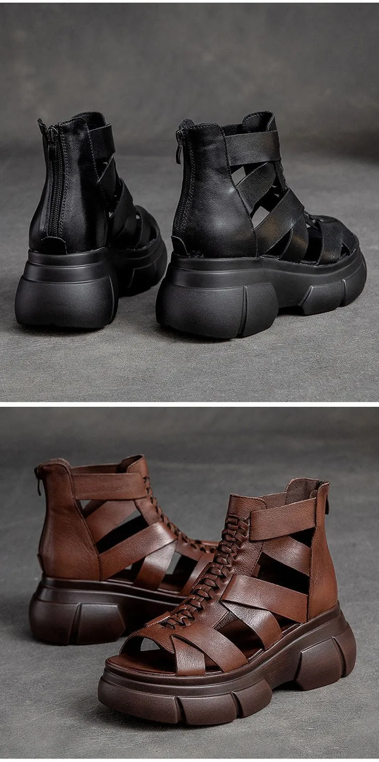 Comfortable Leather Retro Chunky Rocking Sandals