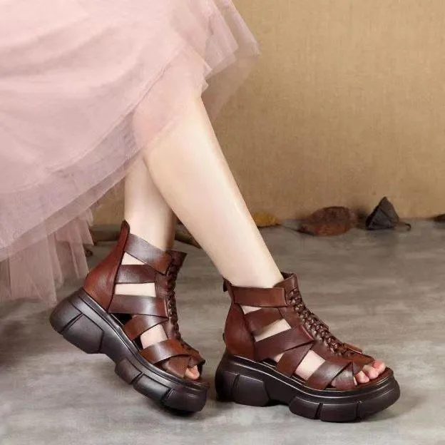 Comfortable Leather Retro Chunky Rocking Sandals