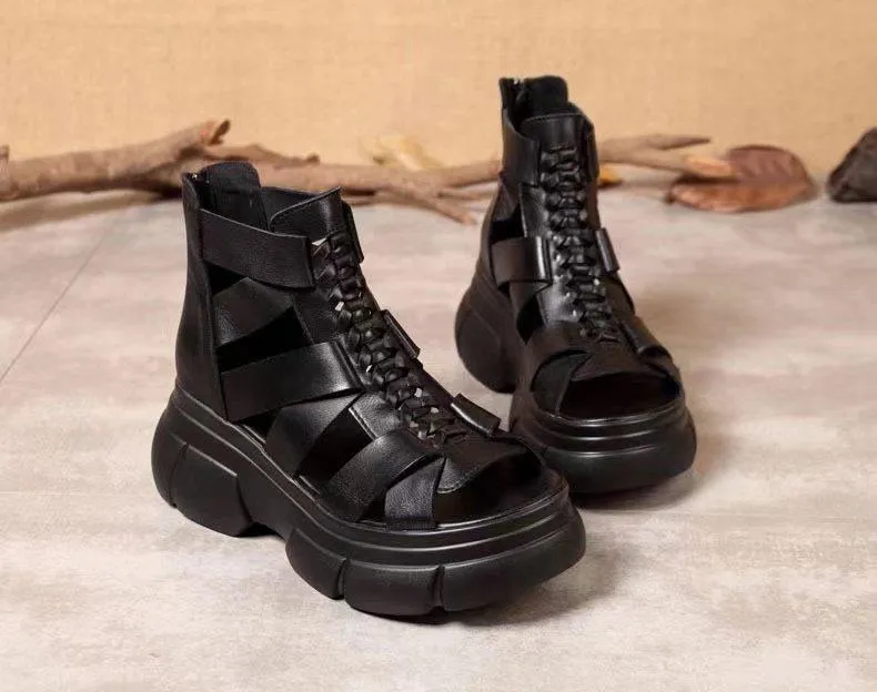 Comfortable Leather Retro Chunky Rocking Sandals