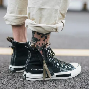 Couples Side Zipper Hip Top Canvas Shoes - Black