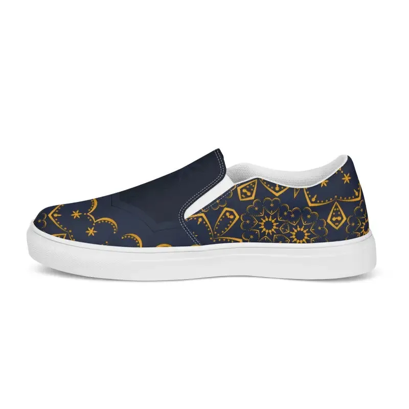 Dazzling Gold Pattern Canvas Shoes Womens Slip