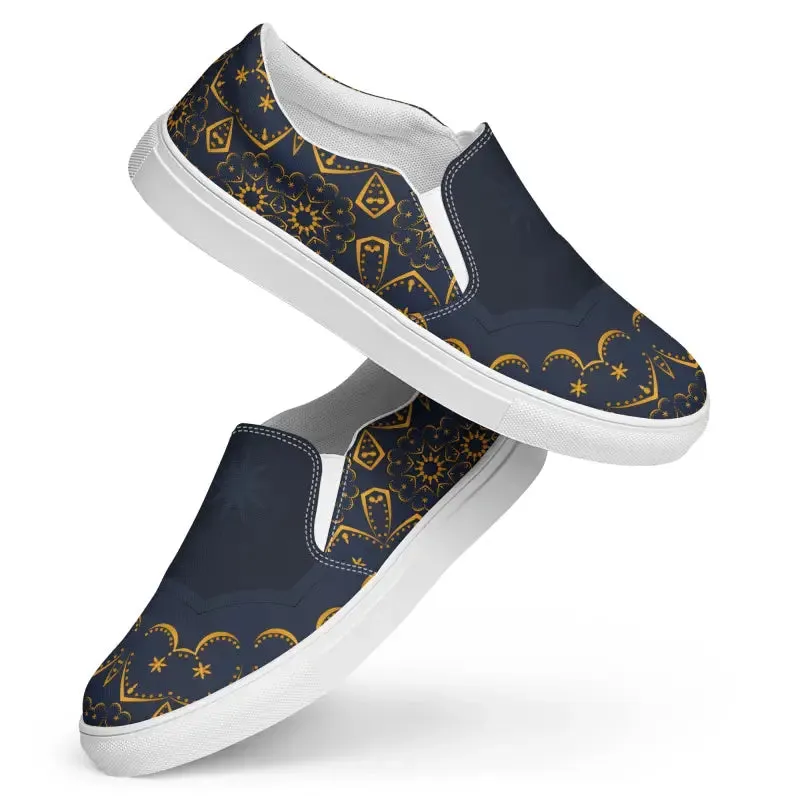 Dazzling Gold Pattern Canvas Shoes Womens Slip