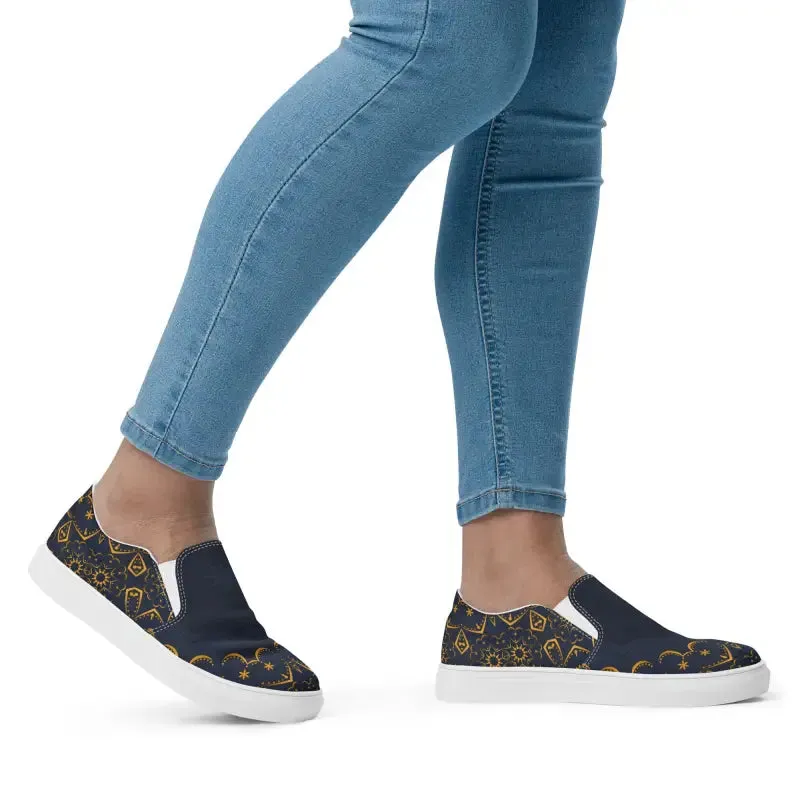 Dazzling Gold Pattern Canvas Shoes Womens Slip