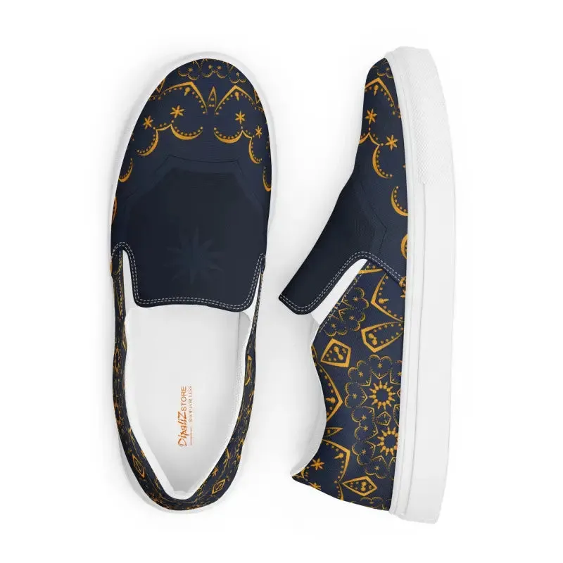 Dazzling Gold Pattern Canvas Shoes Womens Slip
