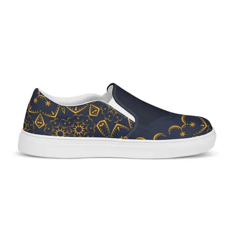 Dazzling Gold Pattern Canvas Shoes Womens Slip