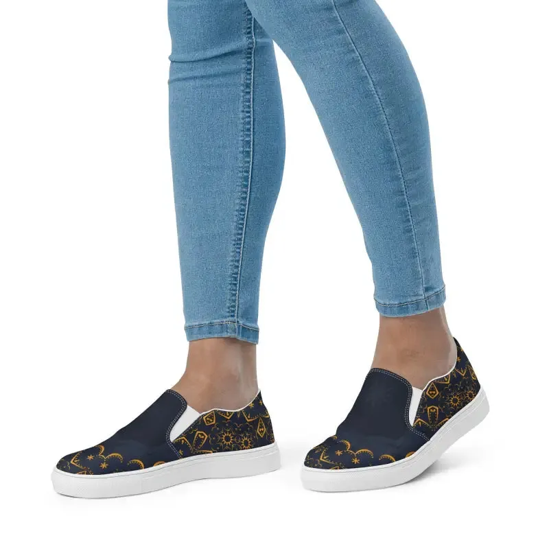Dazzling Gold Pattern Canvas Shoes Womens Slip