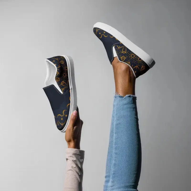 Dazzling Gold Pattern Canvas Shoes Womens Slip