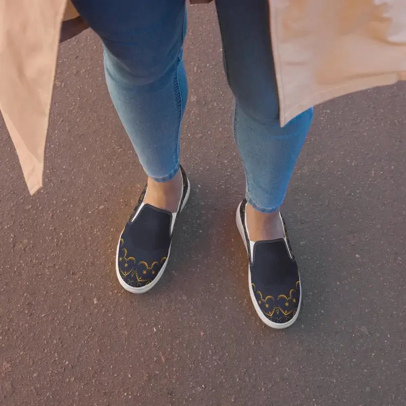 Dazzling Gold Pattern Canvas Shoes Womens Slip